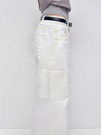 White Cotton Low Waist Wide Leg Jeans