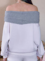Pink Foldover Off-Shoulder Sweatshirt