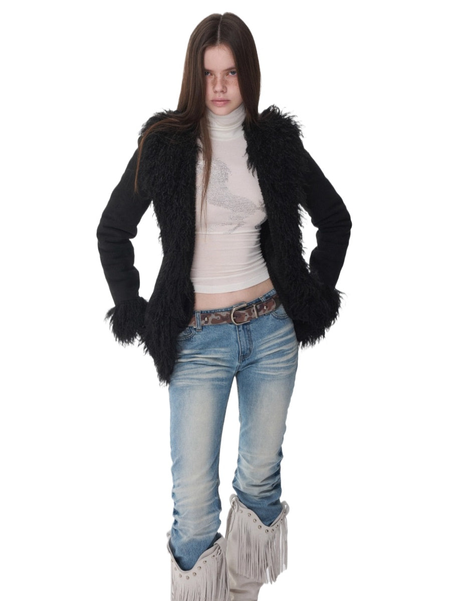 Shearling Embroidered Suede Jacket