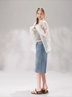 Rhinestone Washed Denim Culottes