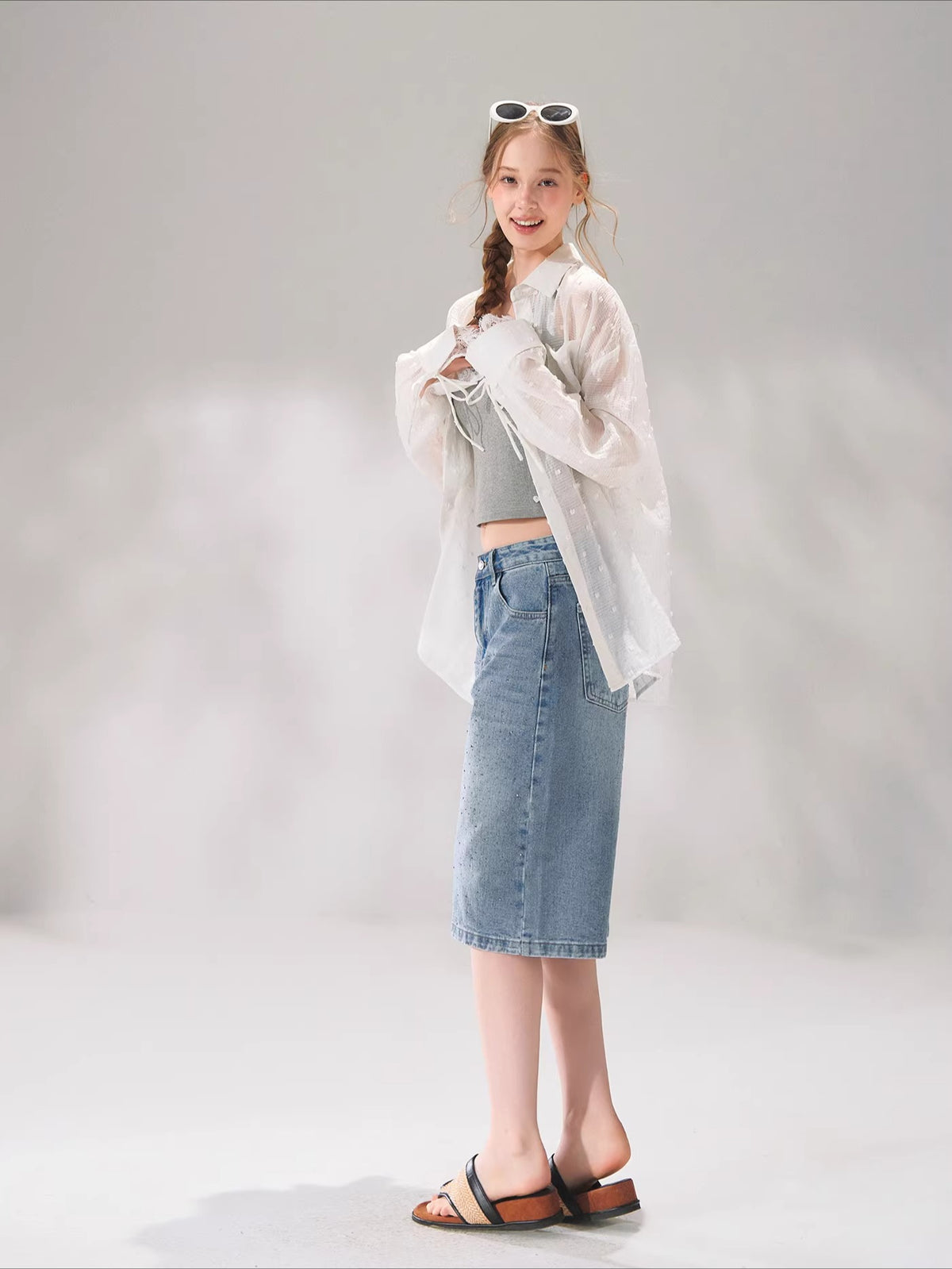 Rhinestone Washed Denim Culottes