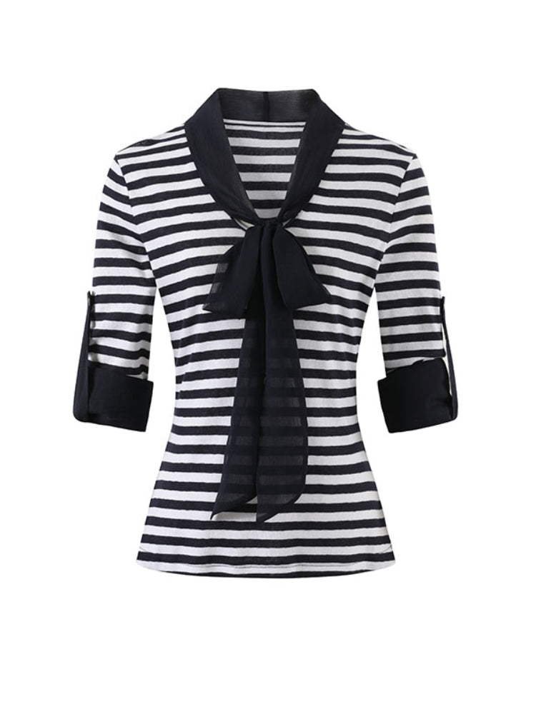 Striped Ribbon Cuffed T-shirt