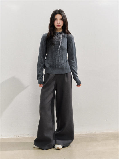 Deep Gray Plaid Waist Straight Pants