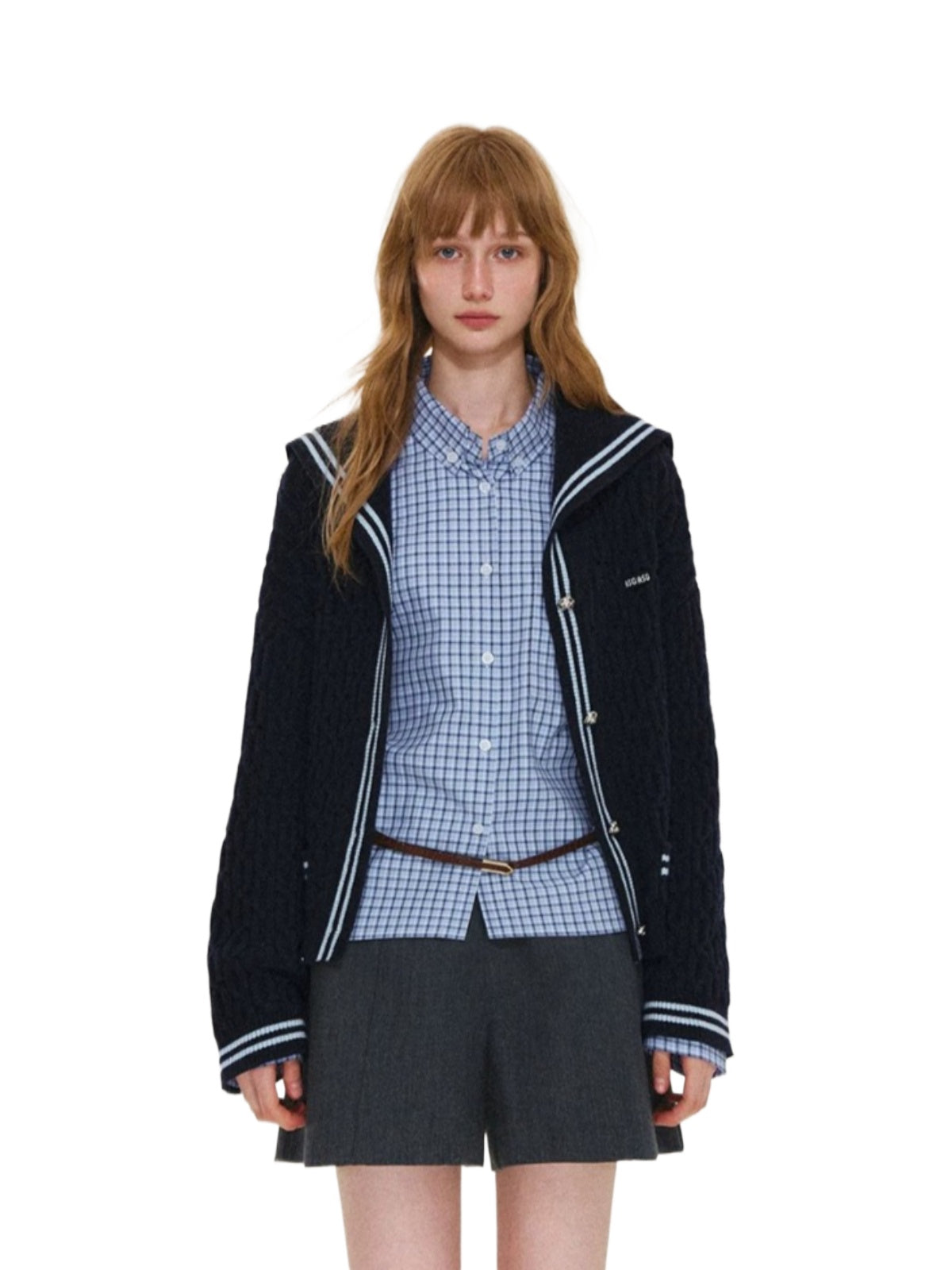 Contrast Sailor Collar Cable Cardigan