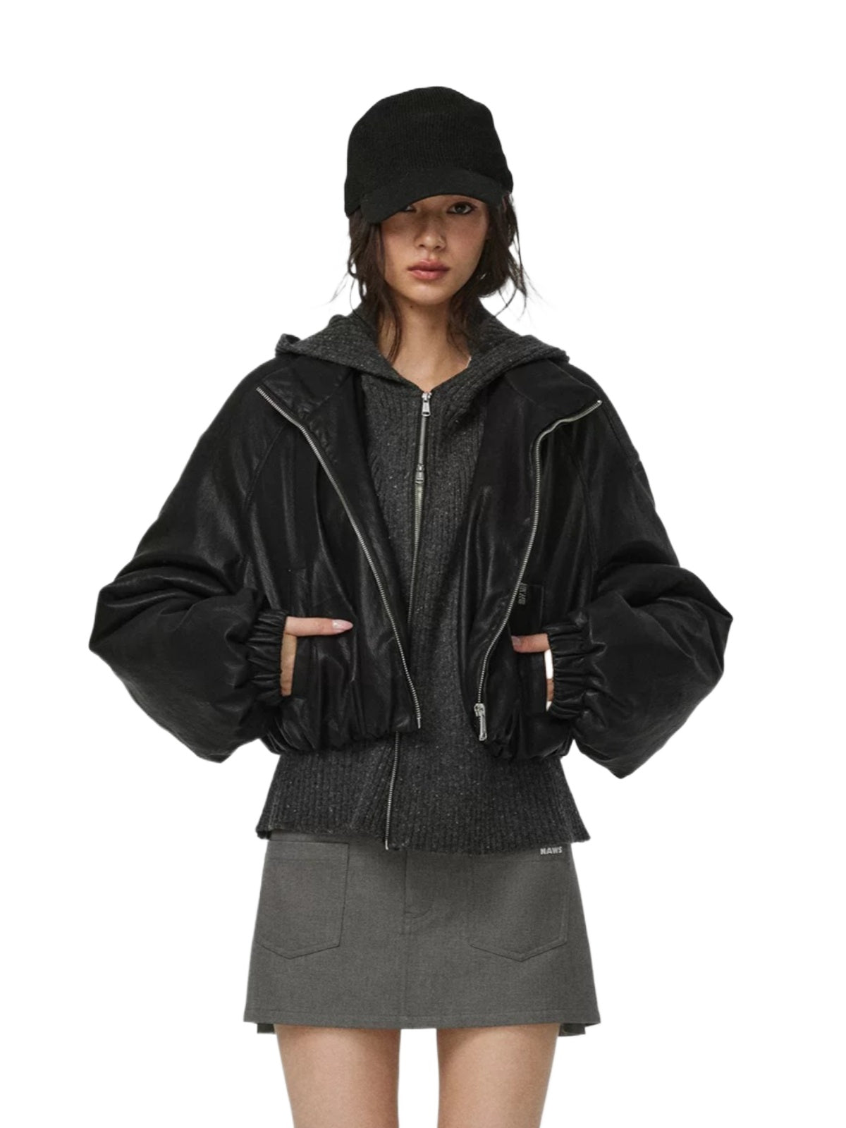 Nocturne Leather Knit Hoodie Coat