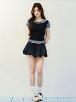 Navy Petal High-Waist Skirt