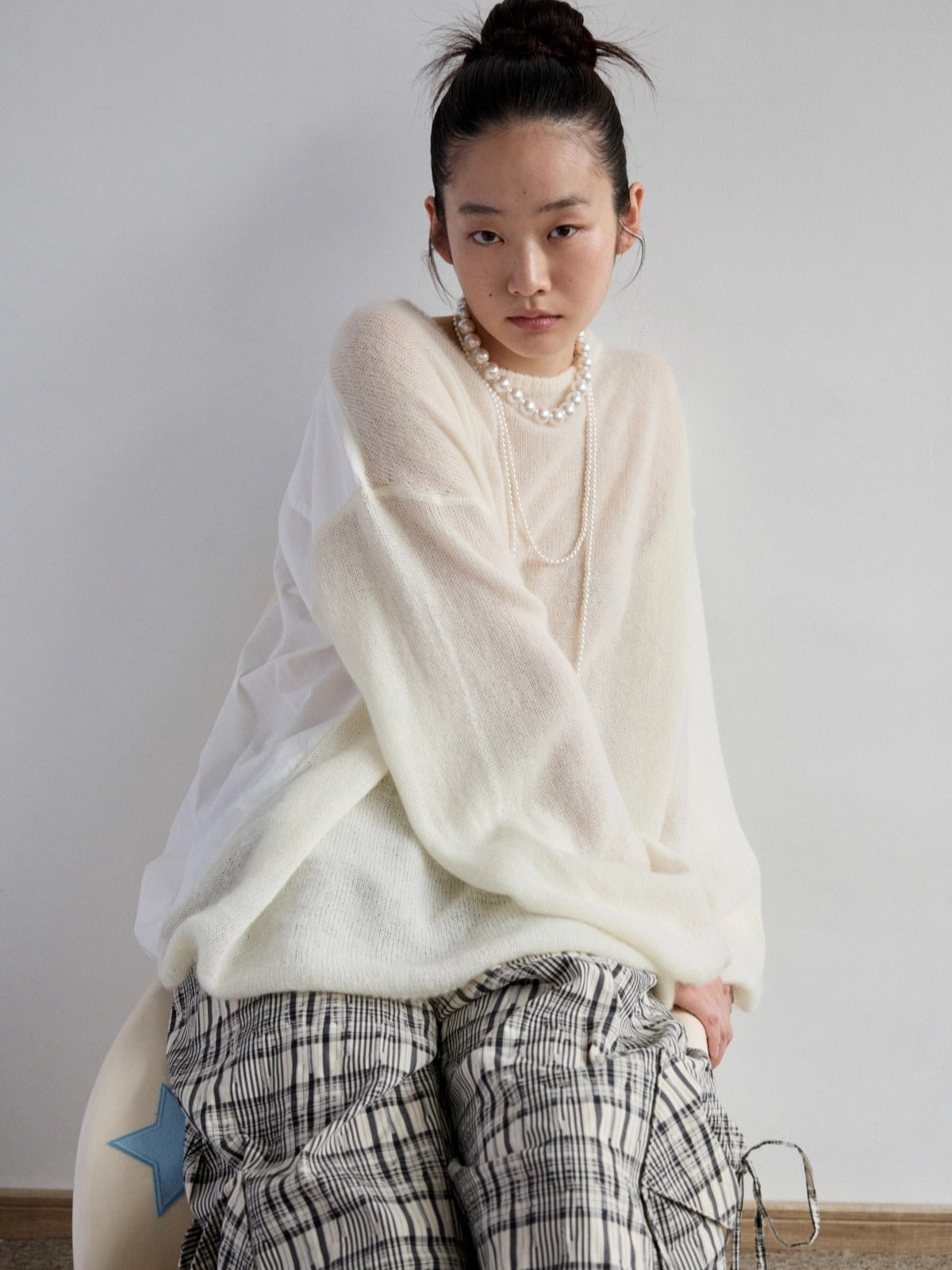 Oversized Mohair Shirt-Panel Knit Sweater