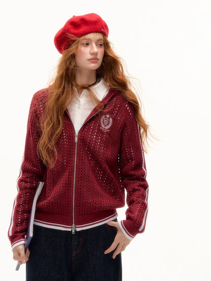 Blue &amp; Red Embroidered Knit Hoodie