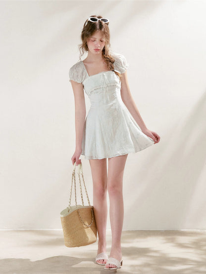 Embroidered Lace-Trim Dress