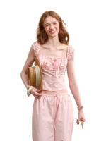 Pink Ruched Drawstring Top & Pants Set