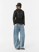 Double Waistband Washed Barrel Jeans