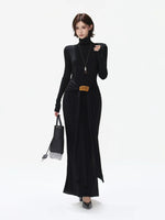 Turtleneck Tie Waist Knitted Maxi Dress