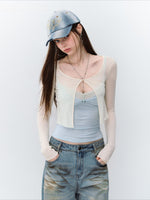 Sheer Single-Button Cardigan