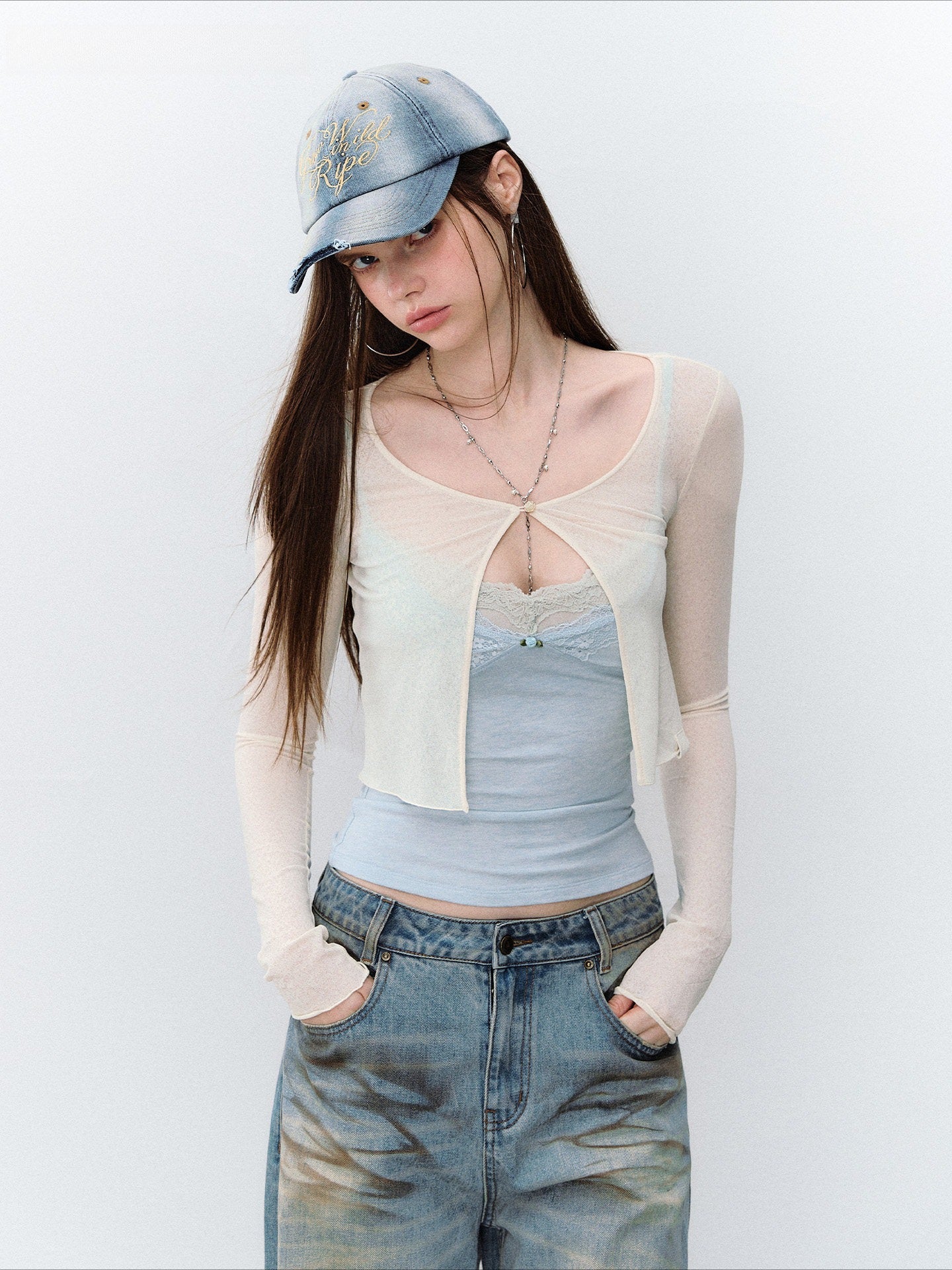 Sheer Single-Button Cardigan