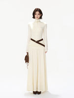 Belted Turtleneck Knit Maxi Dress