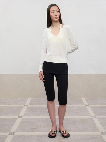 High Elastic Mid-Low Waist Five-Quarter Shorts