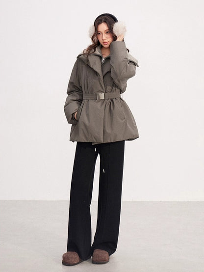 Fleece-lined Knit Elastic Waist Wide-leg Pants