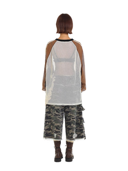 Lace Patchwork Ripped Camouflage Capri Pants