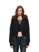 Detachable Faux Fur Ribbed-Waist Down Jacket