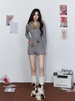 Removable Fur Collar Hooded Jumpsuit