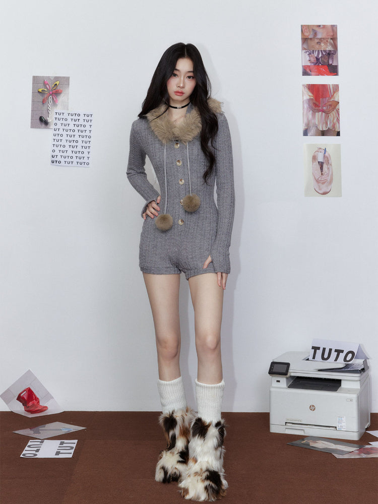 Removable Fur Collar Hooded Jumpsuit
