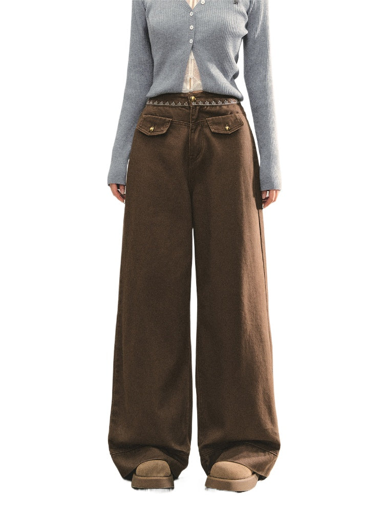 Cross-Stitch Floral Wide-Leg Pants