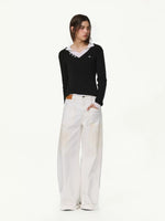 Contrast Layered V-Neck Wool Sweater