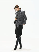 Gray Belted Tweed Coat