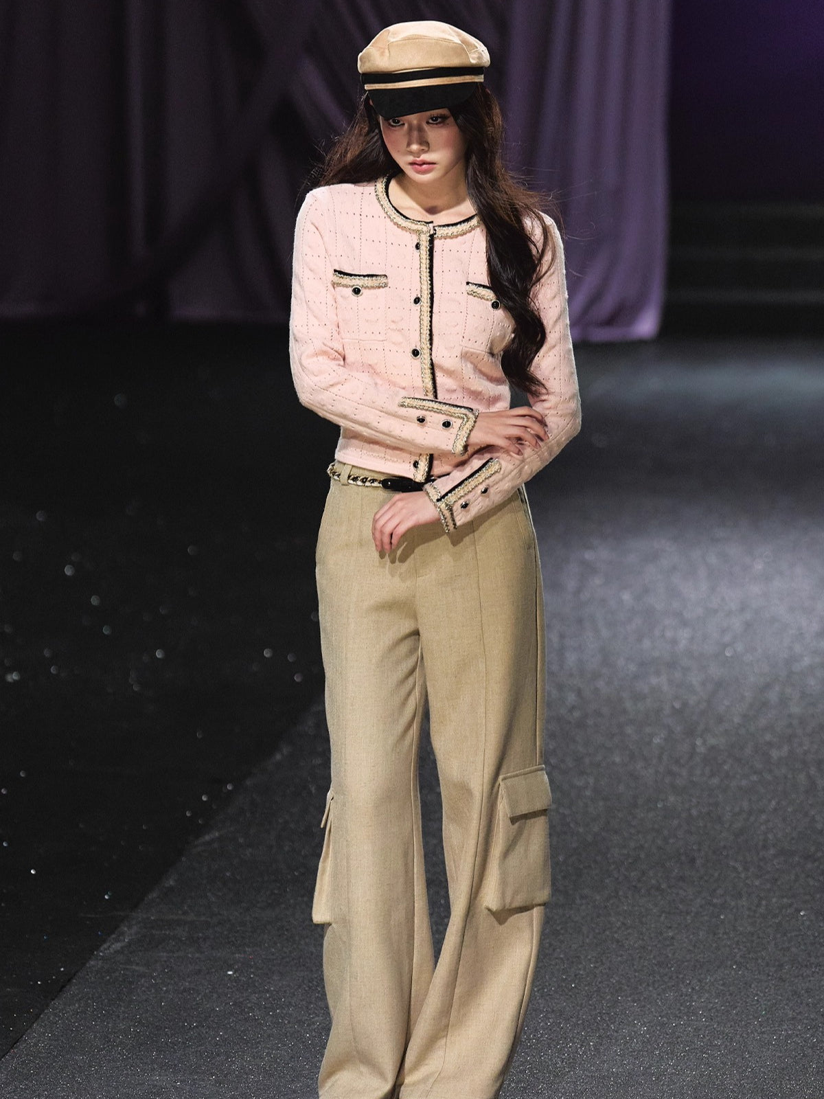 Pink Plaid Openwork Cardigan