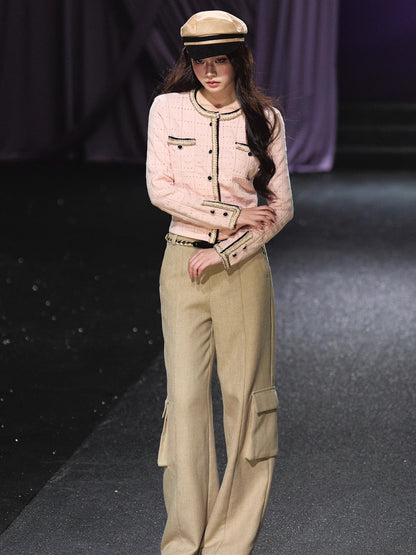 Pink Plaid Openwork Cardigan