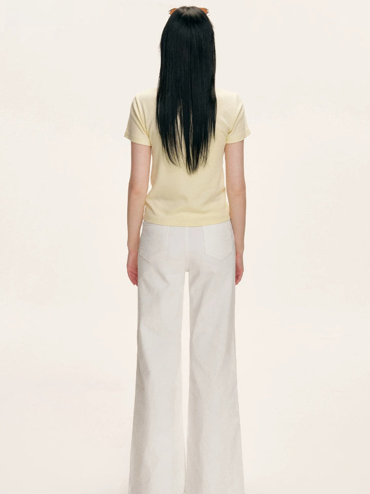 Yellow Beaded Ribbed T-shirt