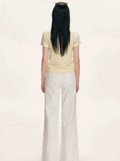 Yellow Beaded Ribbed T-shirt
