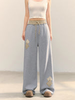 Gray Embroidered Zipper Hoodie& Checkered Pants Set