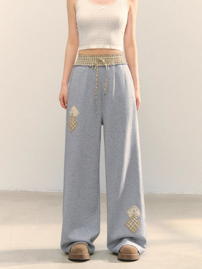 Gray Embroidered Zipper Hoodie&amp; Checkered Pants Set