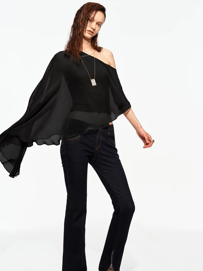 Asymmetric Chiffon Cape Top