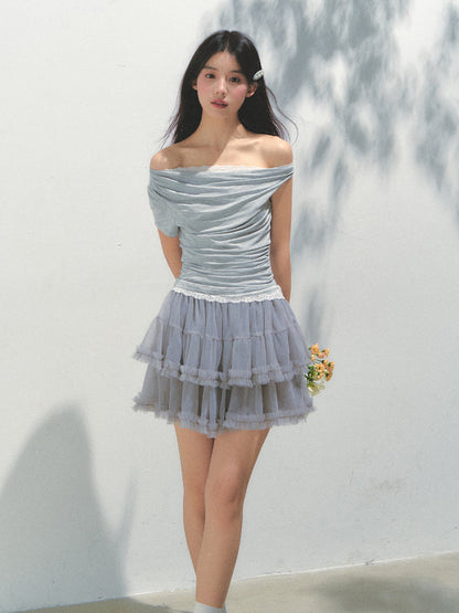 Grey Mesh Tiered A-Line Skirt