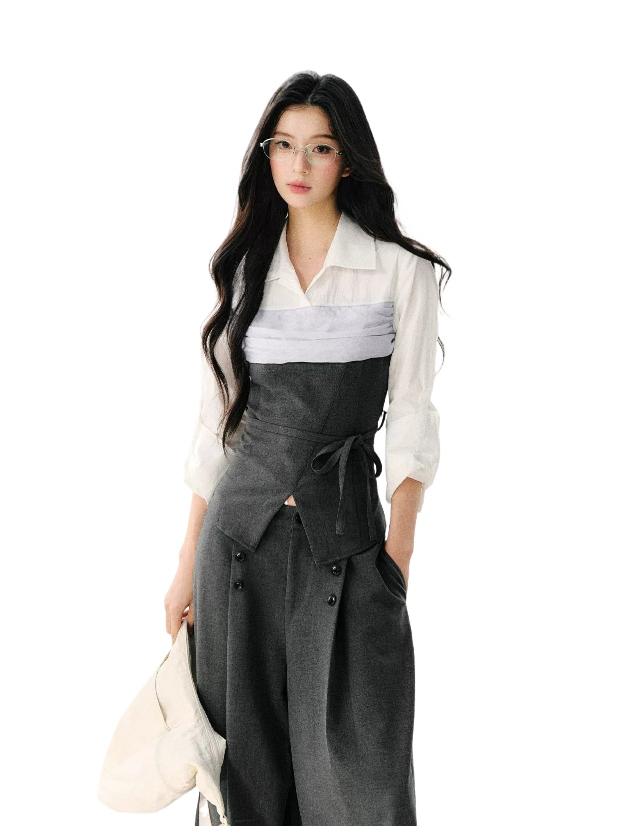 Gray Layered Tie Shirt