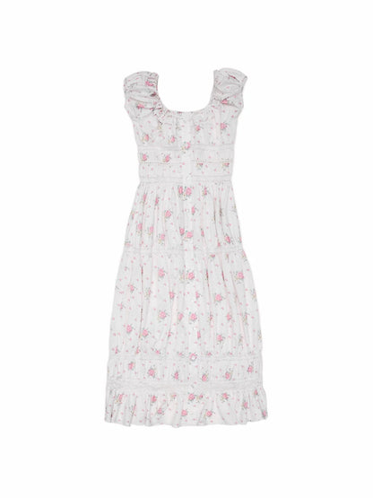 Floral Lace Puff-Sleeve Dress