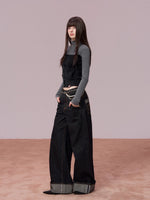 Color-Block High Neck Knit Top & Fringe Cape Set
