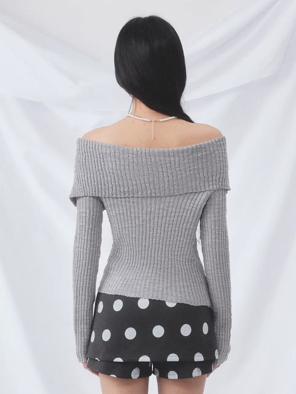 Gray Off Shoulder Asymmetric Cut Top