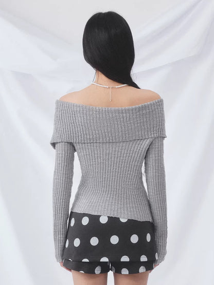 Gray Off Shoulder Asymmetric Cut Top