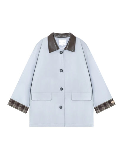 Plaid Patchwork Color-Block Trench Coat