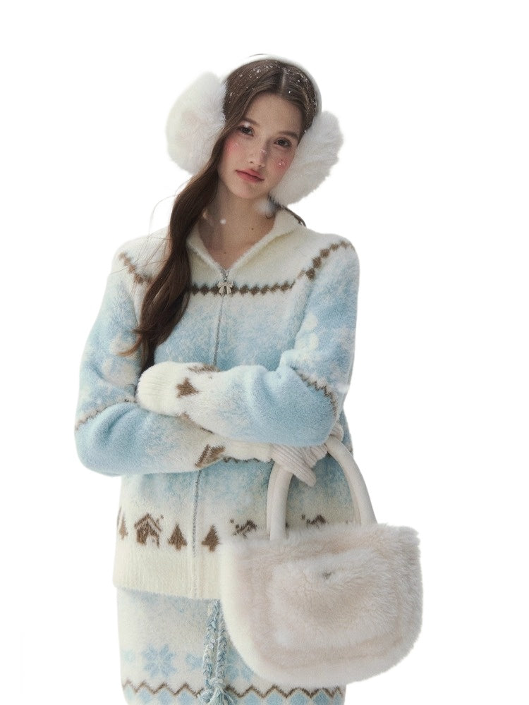 "Snowfall Minka" Fair Isle Mink Knit Sweater &amp; Skirt Set