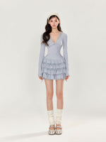V-neck Long Sleeve Cake Dress