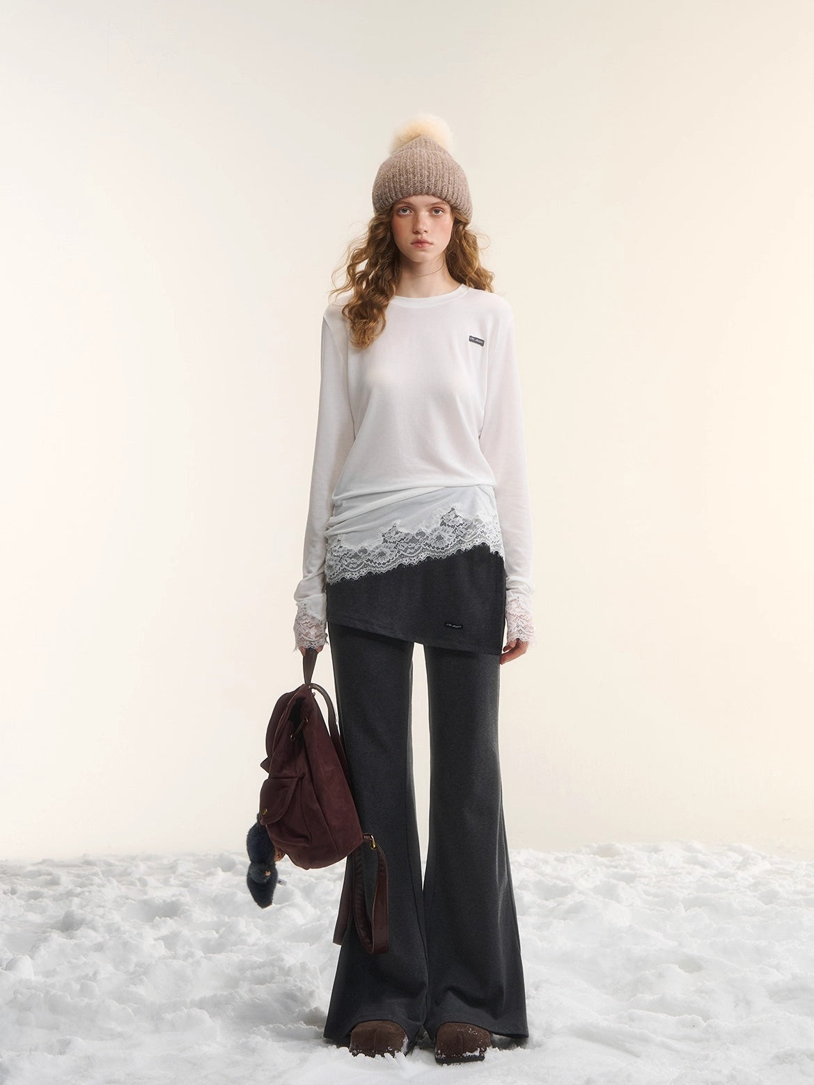 Mock Two-Piece Knit Flare Pants