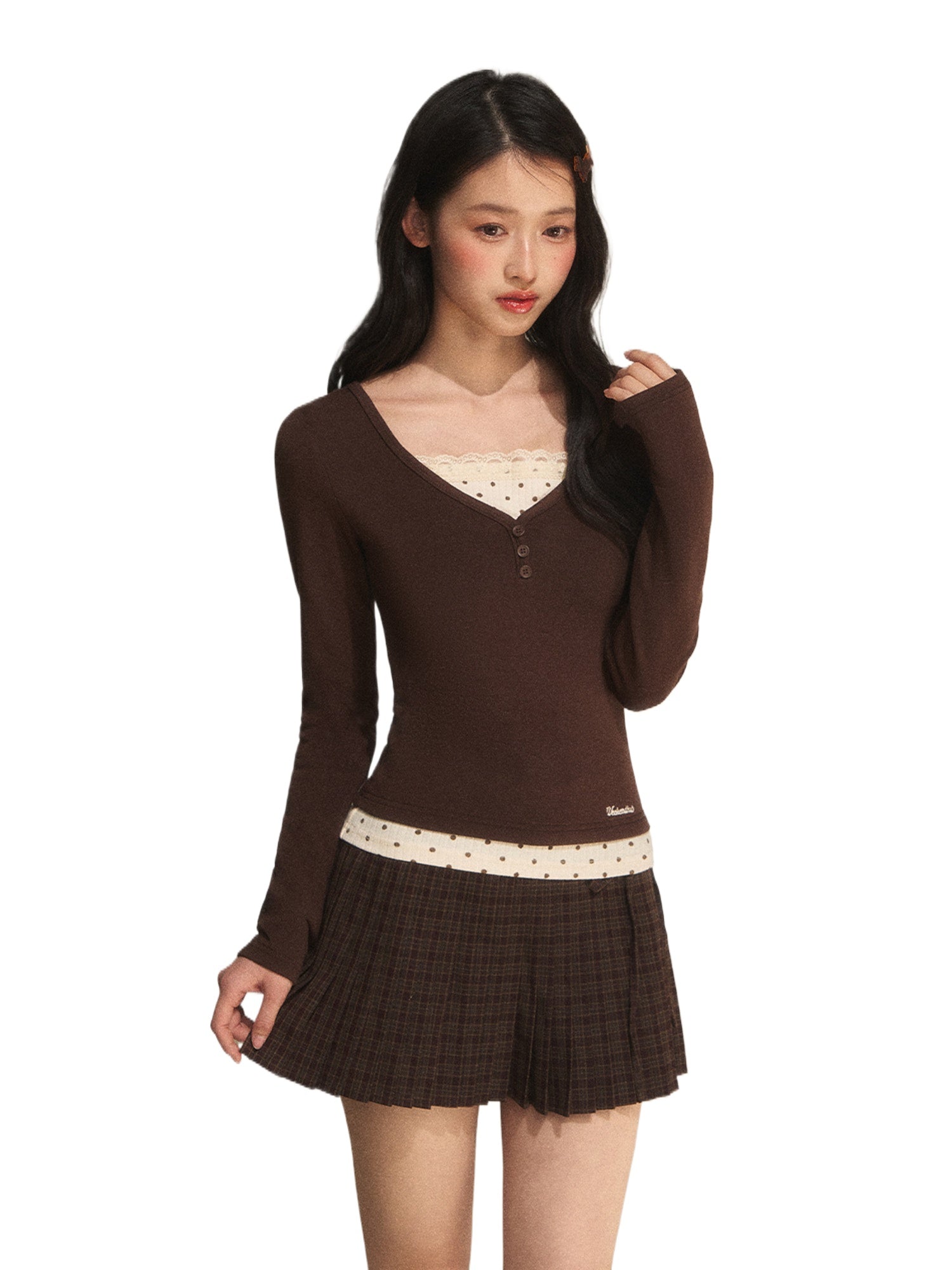 Polka Dot Faux Layered Top