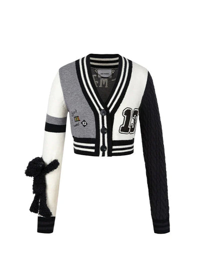 Black &amp; Camel V-neck Short Cardigan