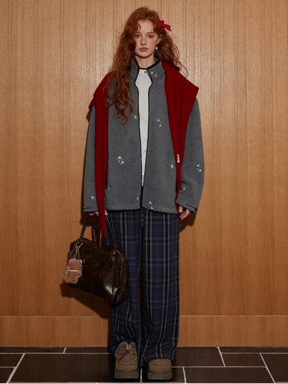 Plaid Double-Waist Relaxed Straight Pants