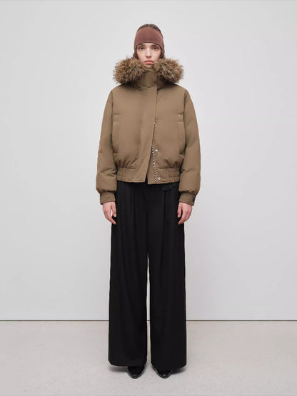 Beige &amp; Brown Faux Fur Down Parka