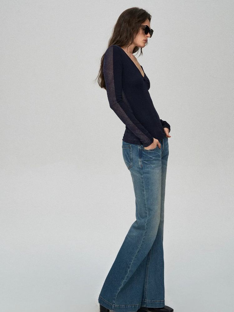 Lyocell Wool Lace V-Neck Top